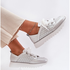 S.Barski Zapatillas de deporte de cuero para mujeres en la plataforma de plata LR51-796 5