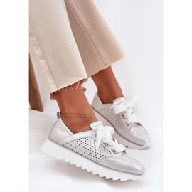 S.Barski Zapatillas de deporte de cuero para mujeres en la plataforma de plata LR51-796 6