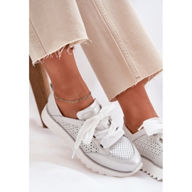 S.Barski Zapatillas de deporte de cuero para mujeres en la plataforma de plata LR51-796 7