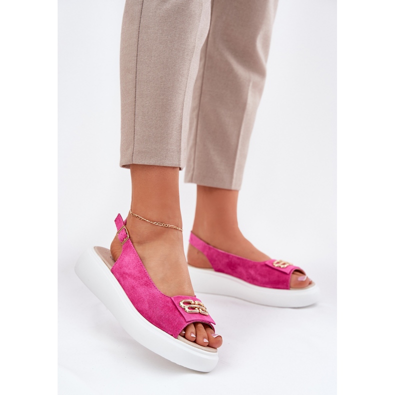 S.Barski Sandalias de gamuza para mujeres con detalles dorados S. Barski GR51-604 FUCHSIA rosado 2