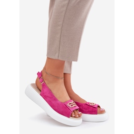 S.Barski Sandalias de gamuza para mujeres con detalles dorados S. Barski GR51-604 FUCHSIA rosa 1