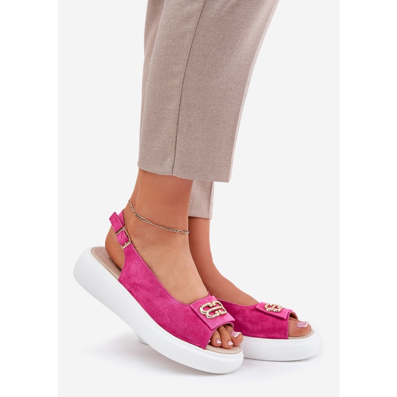 S.Barski Sandalias de gamuza para mujeres con detalles dorados S. Barski GR51-604 FUCHSIA rosado 1