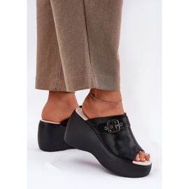 S.Barski Flip de cuero para mujeres en la plataforma y cuña con Hebla S. Barski LR51-542 Negro 6