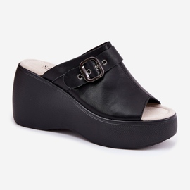 S.Barski Flip de cuero para mujeres en la plataforma y cuña con Hebla S. Barski LR51-542 Negro 4