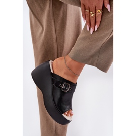 S.Barski Flip de cuero para mujeres en la plataforma y cuña con Hebla S. Barski LR51-542 Negro 5