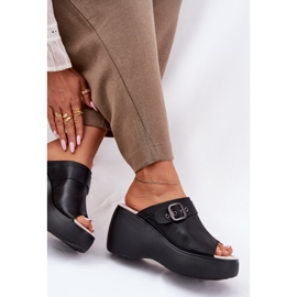 S.Barski Flip de cuero para mujeres en la plataforma y cuña con Hebla S. Barski LR51-542 Negro 7
