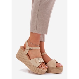 Inna Sandalias para mujeres en cuña con hebilla de color caqui beige 1 Inna Sandalias para mujeres en cuña con hebilla de color caqui beige 1