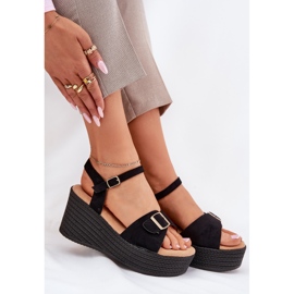 Inna Sandalias para mujeres para cuña con una hebilla negra negro 6
