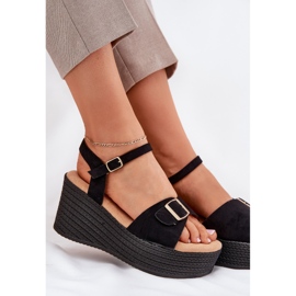 Inna Sandalias para mujeres para cuña con una hebilla negra negro 8