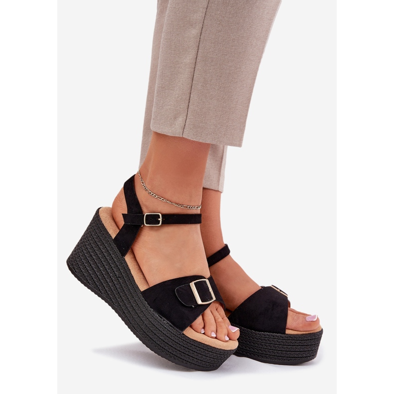 Inna Sandalias para mujeres para cuña con una hebilla negra negro 1 Inna Sandalias para mujeres para cuña con una hebilla negra negro 1