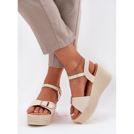 Inna Sandalias para mujeres para cuña con un beige de hebilla 3