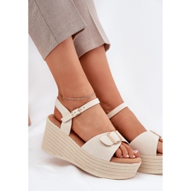 Inna Sandalias para mujeres para cuña con un beige de hebilla 7