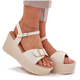 Inna Sandalias para mujeres para cuña con un beige de hebilla 8