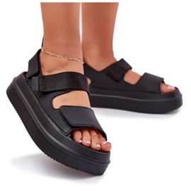 Inna Sandalias para mujeres en la plataforma con velcro negro 8