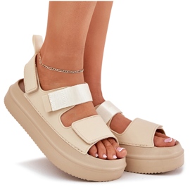 Inna Sandalias para mujeres en la plataforma con velcro beige 9
