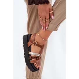 Inna Sandalias para mujeres con rayas en la plataforma Camel marrón 3