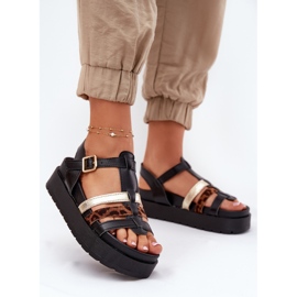 Inna Sandalias para mujeres con rayas en la plataforma negra negro 2