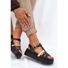 Inna Sandalias para mujeres con rayas en la plataforma negra negro 7