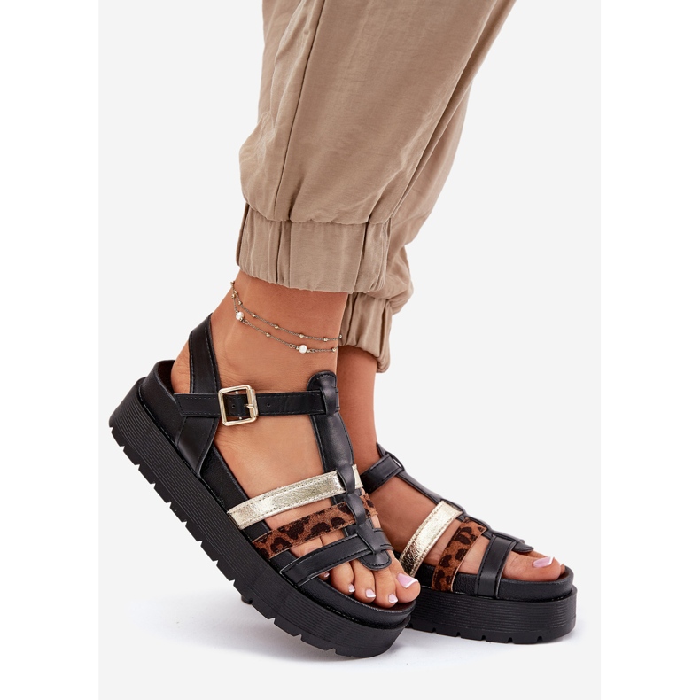 Inna Sandalias para mujeres con rayas en la plataforma negra negro 1