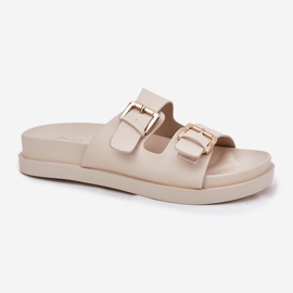 EVento Chanclas para mujeres con hebillas doradas beige 3