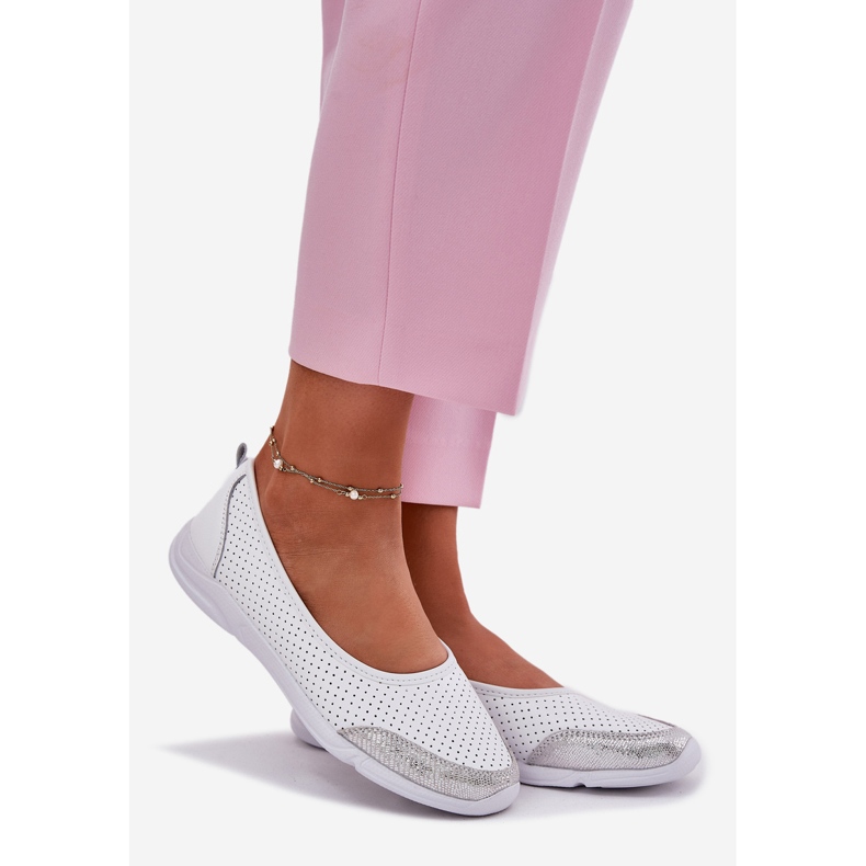 EVento Ballerinas blancas de cuero de cuero para mujeres blanco 1