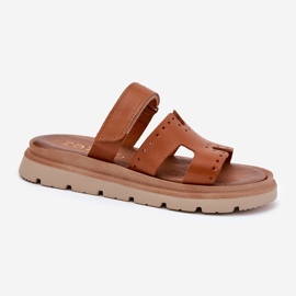 Flip de cuero natural para mujeres en la plataforma Zazoo 40440 Brown marrón 4