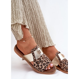 Zazoo Elegante plano -leather -high -theel de cuero chanclas marrón 6