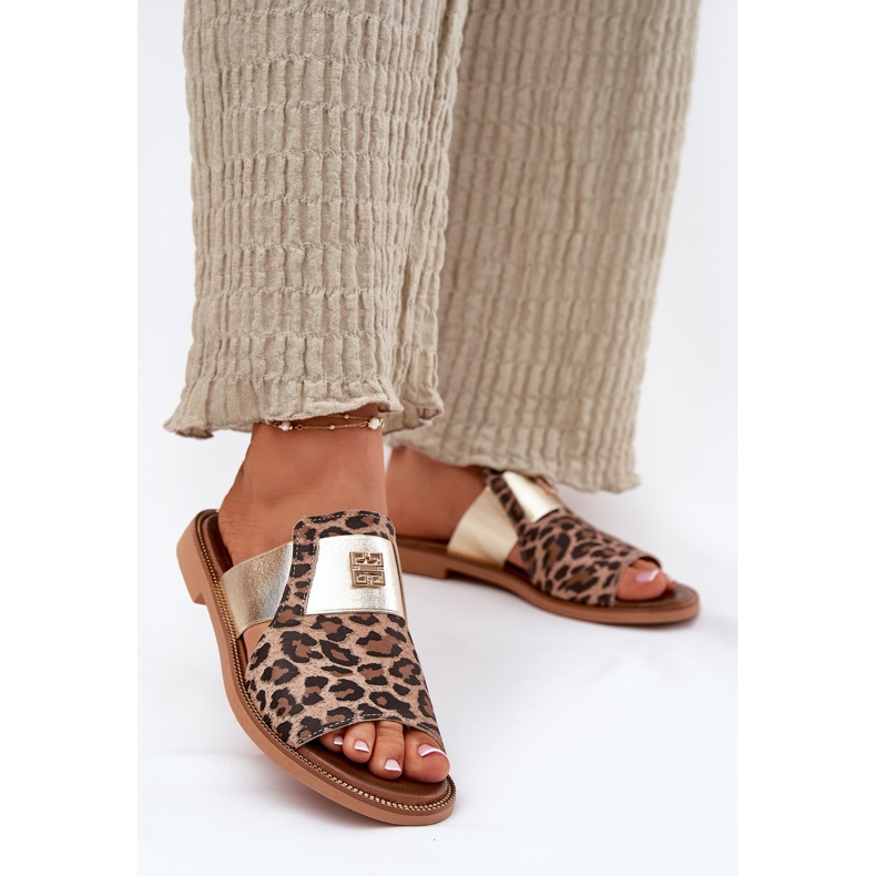 Zazoo Elegante plano -leather -high -theel de cuero chanclas marrón 2