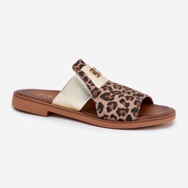 Zazoo Elegante plano -leather -high -theel de cuero chanclas marrón 4