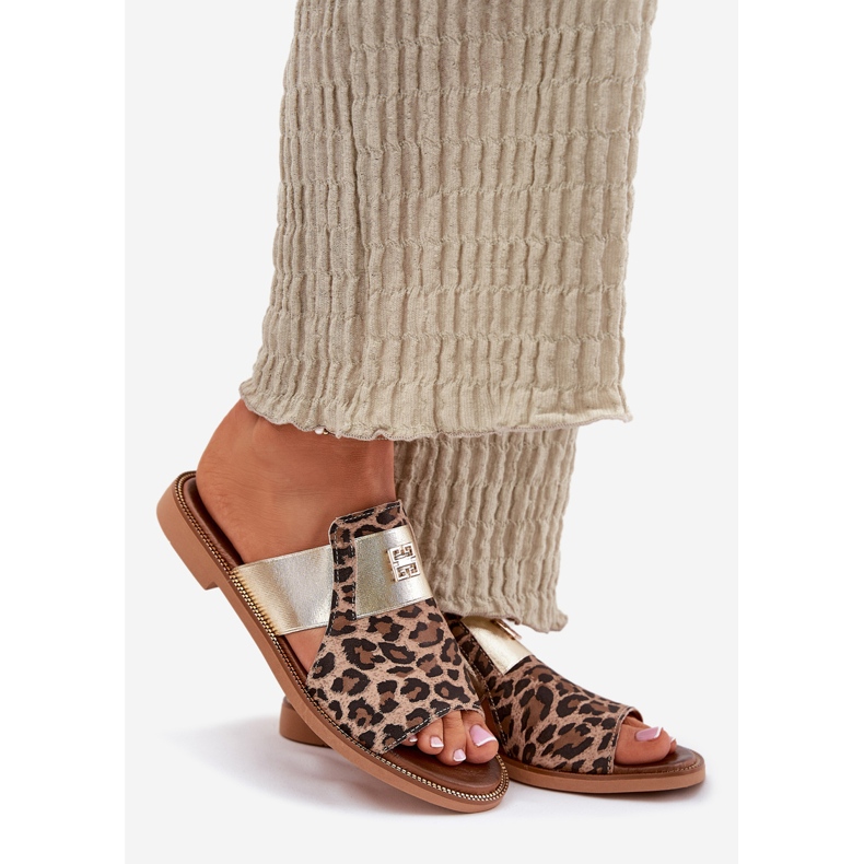 Zazoo Elegante plano -leather -high -theel de cuero chanclas marrón 1