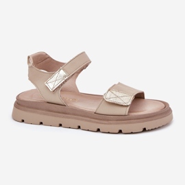 Sandalias de cuero para mujeres en la plataforma beige Zazoo 40443 4