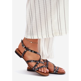 Sandalias de mujer de cuero plano Maciejka 06635-05 Negro 1