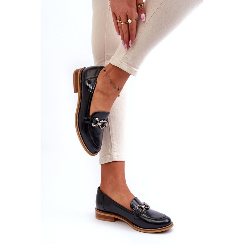 Laura Messi 2760 mocasines de cuero azul marino barnished 3