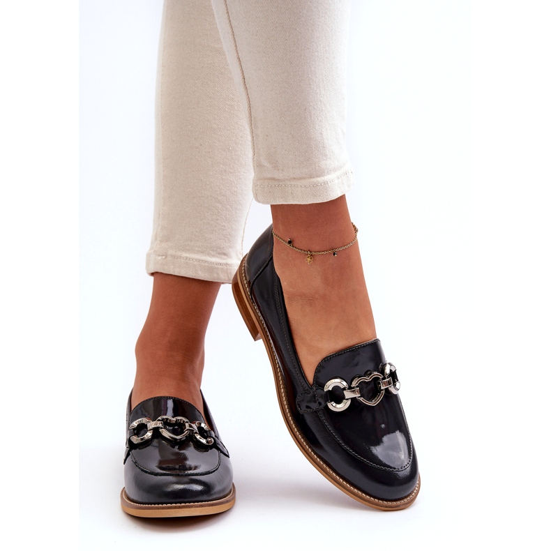 Laura Messi 2760 mocasines de cuero azul marino barnished 2