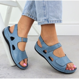 Sandalias de cuero para mujeres para Velcro Blue T.Sokolski L25-158 azul 4