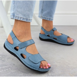 Sandalias de cuero para mujeres para Velcro Blue T.Sokolski L25-158 azul 5