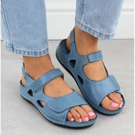 Sandalias de cuero para mujeres para Velcro Blue T.Sokolski L25-158 azul 6