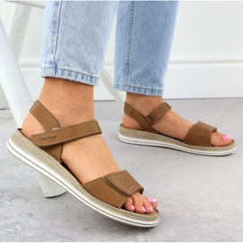 Sandalias de cuero para mujeres para velcro marrón Helios 155 6