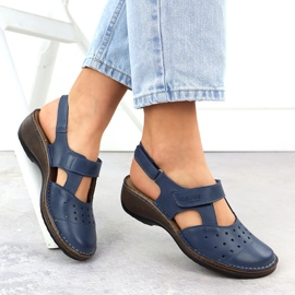 Cuero cómoda sandalias para mujeres llenas de azul marino Helios 150.041 4