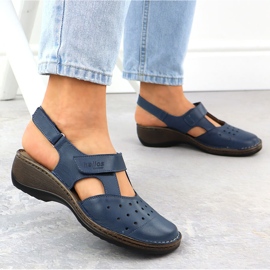 Cuero cómoda sandalias para mujeres llenas de azul marino Helios 150.041 5