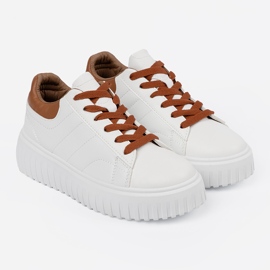 Shelvt Zapatillas de deporte de mujeres blancas insertos marrones blanco 3