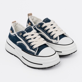 Shelvt Zapatillas de zapatillas azul marino con inserciones blancas 2