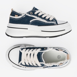 Shelvt Zapatillas de zapatillas azul marino con inserciones blancas 3
