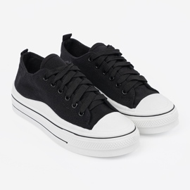 Shelvt Zapatillas negras para mujeres con suela blanca negro 1