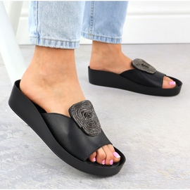 S.Barski Cuñas de cuero para mujeres con chaquetas con circones de circones S. Barski KV51-028 negro 5