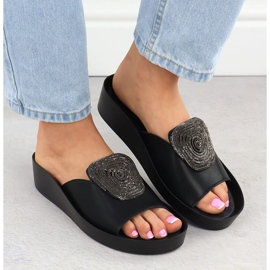 S.Barski Cuñas de cuero para mujeres con chaquetas con circones de circones S. Barski KV51-028 negro 6