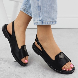 Sandalias de mujeres planas con decoración Black Vinceza 17384 negro 4
