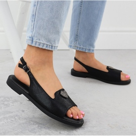 Sandalias de mujeres planas con decoración Black Vinceza 17384 negro 5