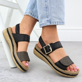 Sandalias de cuero para mujeres en Wedge Velcro Rieker V0951 negro 4