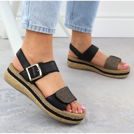 Sandalias de cuero para mujeres en Wedge Velcro Rieker V0951 negro 5